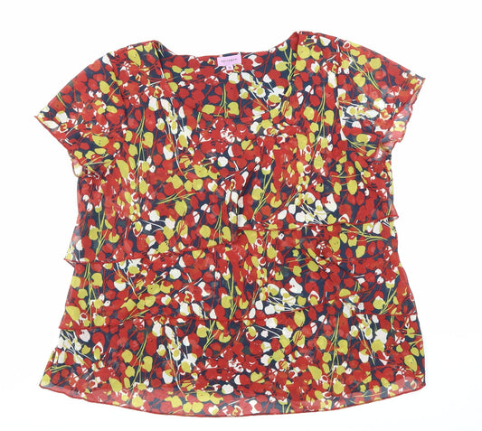 Epilogue Womens Red Geometric Polyester Basic Blouse Size 16 Round Neck