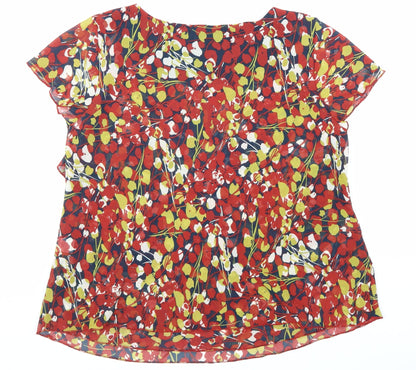 Epilogue Womens Red Geometric Polyester Basic Blouse Size 16 Round Neck