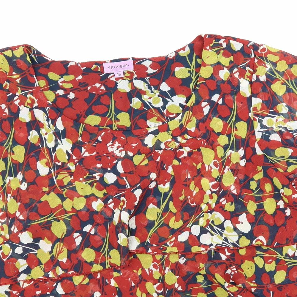 Epilogue Womens Red Geometric Polyester Basic Blouse Size 16 Round Neck