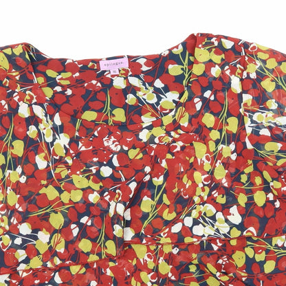 Epilogue Womens Red Geometric Polyester Basic Blouse Size 16 Round Neck