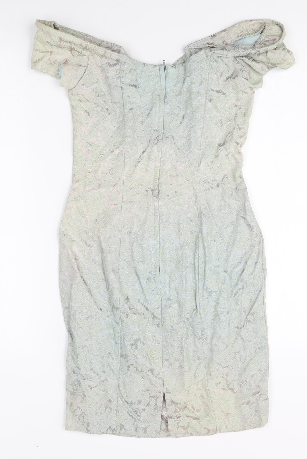 Hamells Womens Green Cotton Pencil Dress Size 8 Off the Shoulder Zip