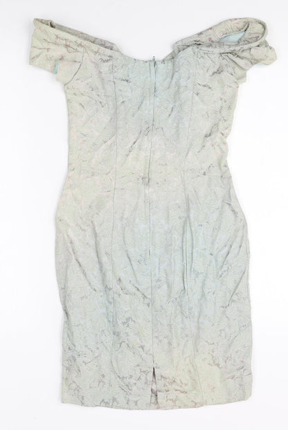 Hamells Womens Green Cotton Pencil Dress Size 8 Off the Shoulder Zip