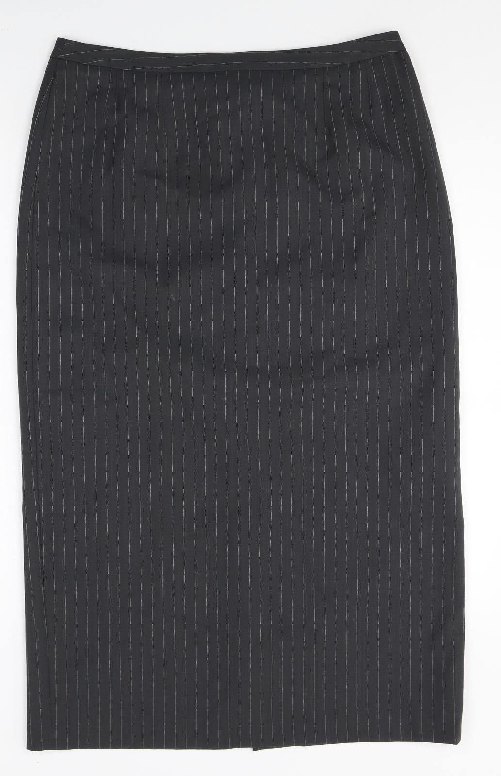George Womens Black Striped Polyester Straight & Pencil Skirt Size 14 Zip