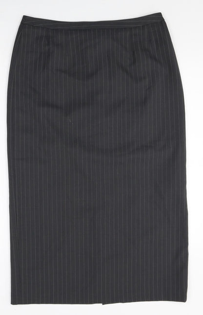 George Womens Black Striped Polyester Straight & Pencil Skirt Size 14 Zip