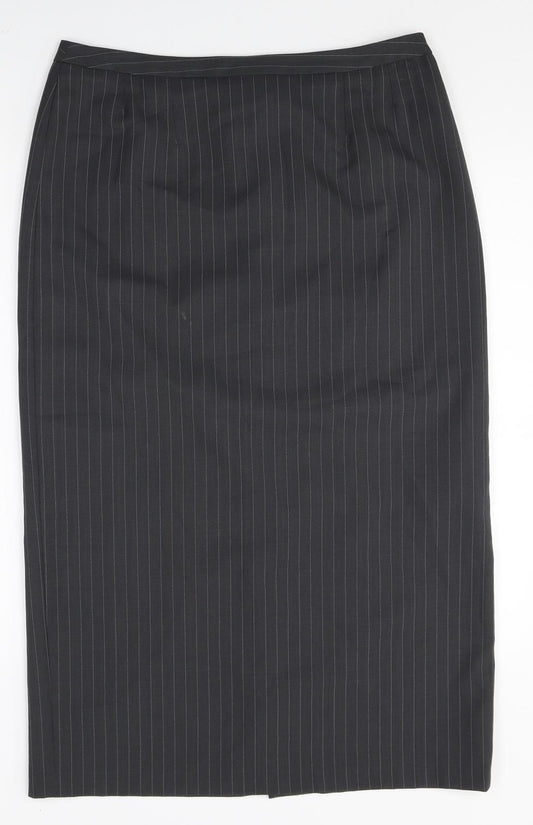 George Womens Black Striped Polyester Straight & Pencil Skirt Size 14 Zip
