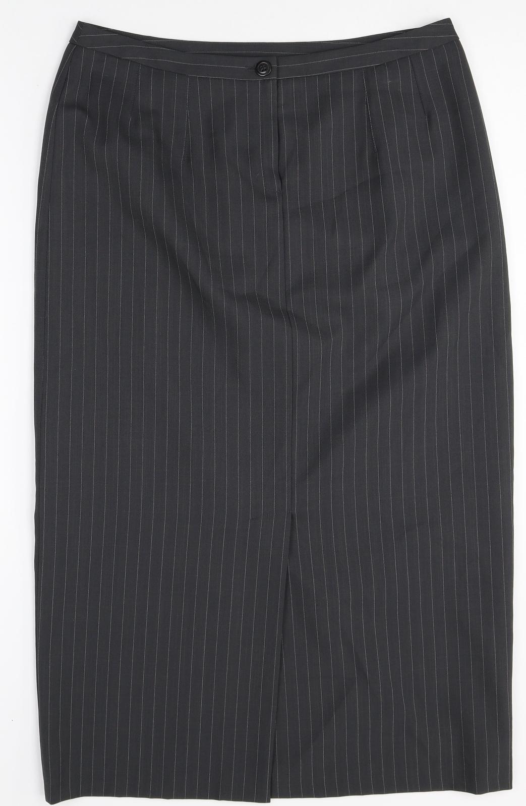 George Womens Black Striped Polyester Straight & Pencil Skirt Size 14 Zip