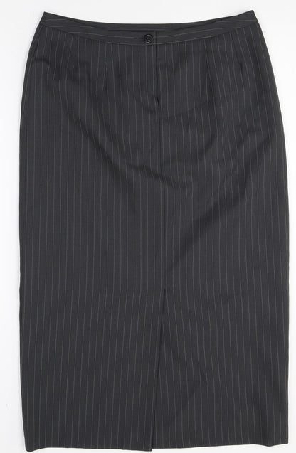 George Womens Black Striped Polyester Straight & Pencil Skirt Size 14 Zip