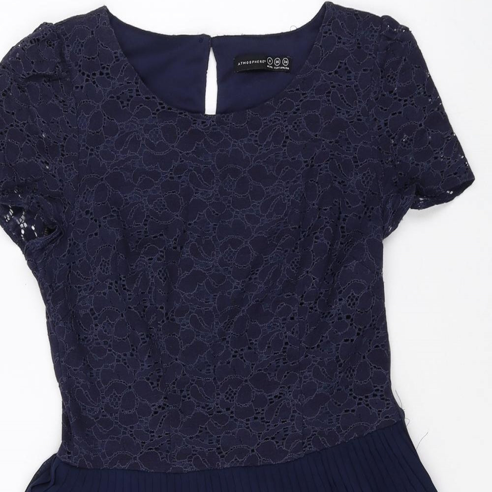 Atmosphere Womens Purple Cotton Fit & Flare Size 8 Boat Neck Zip