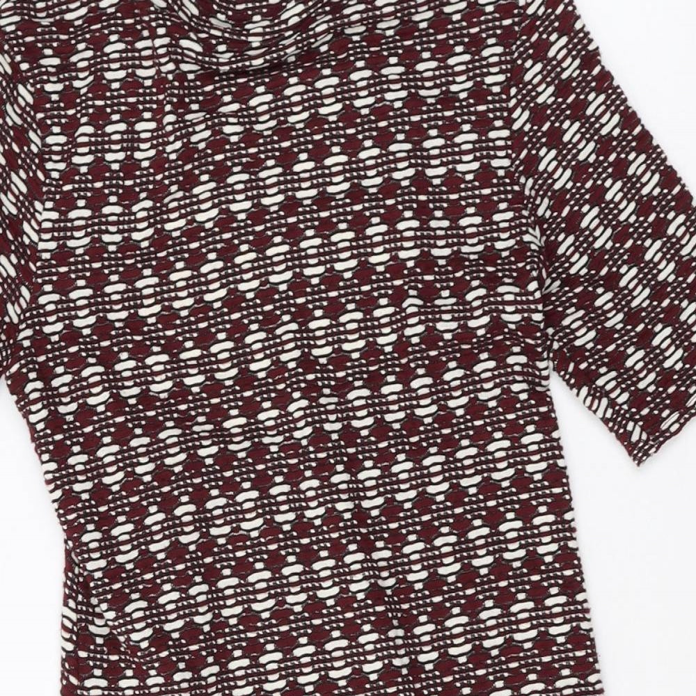 Preworn Womens Multicoloured Geometric Polyester Shift Size 10 Mock Neck Pullover