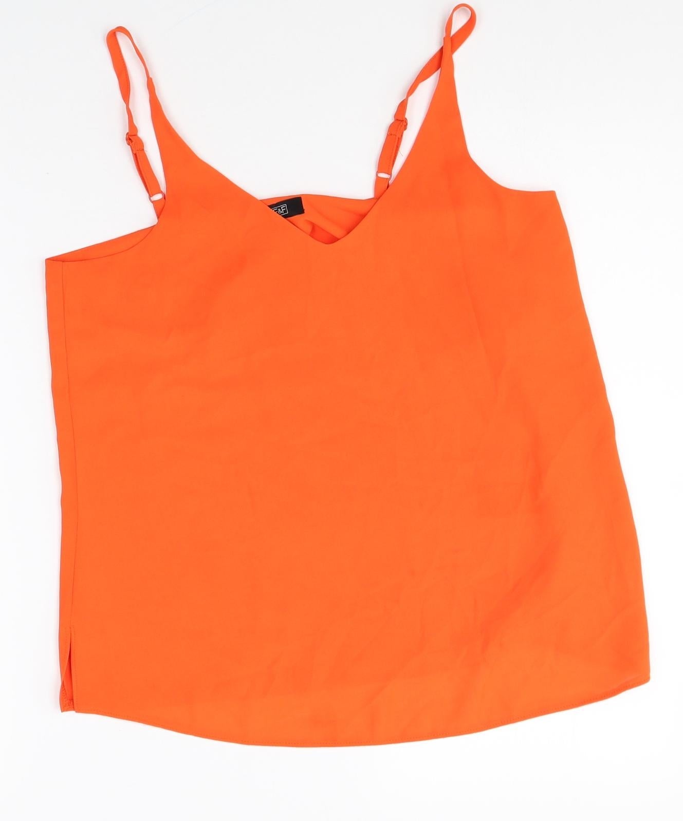 F&F Womens Orange Polyester Basic Tank Size 8 V-Neck