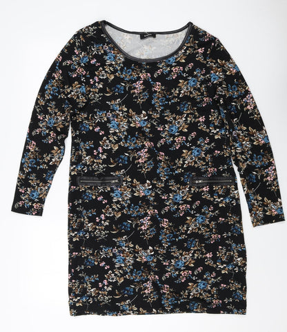 Klass Womens Black Floral Polyester Sheath Size L Boat Neck Pullover