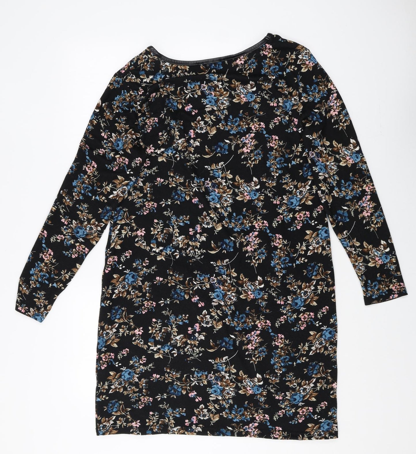 Klass Womens Black Floral Polyester Sheath Size L Boat Neck Pullover