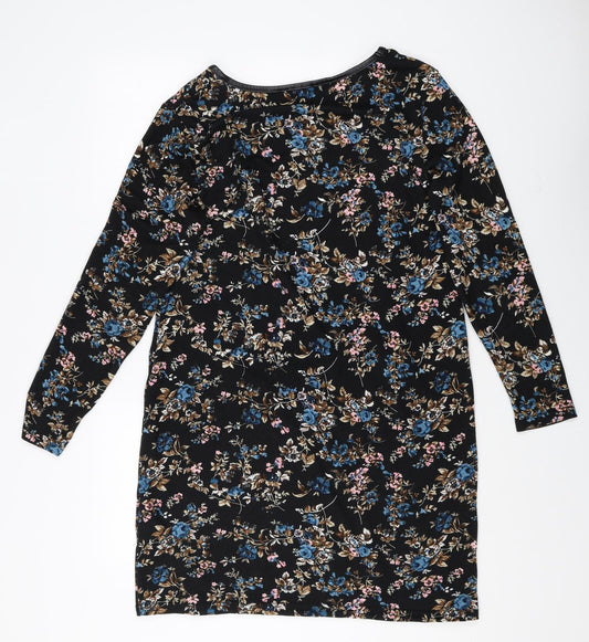 Klass Womens Black Floral Polyester Sheath Size L Boat Neck Pullover