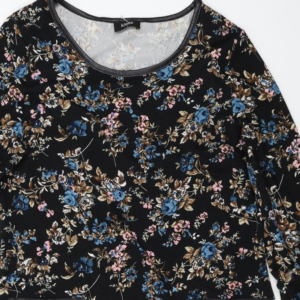 Klass Womens Black Floral Polyester Sheath Size L Boat Neck Pullover