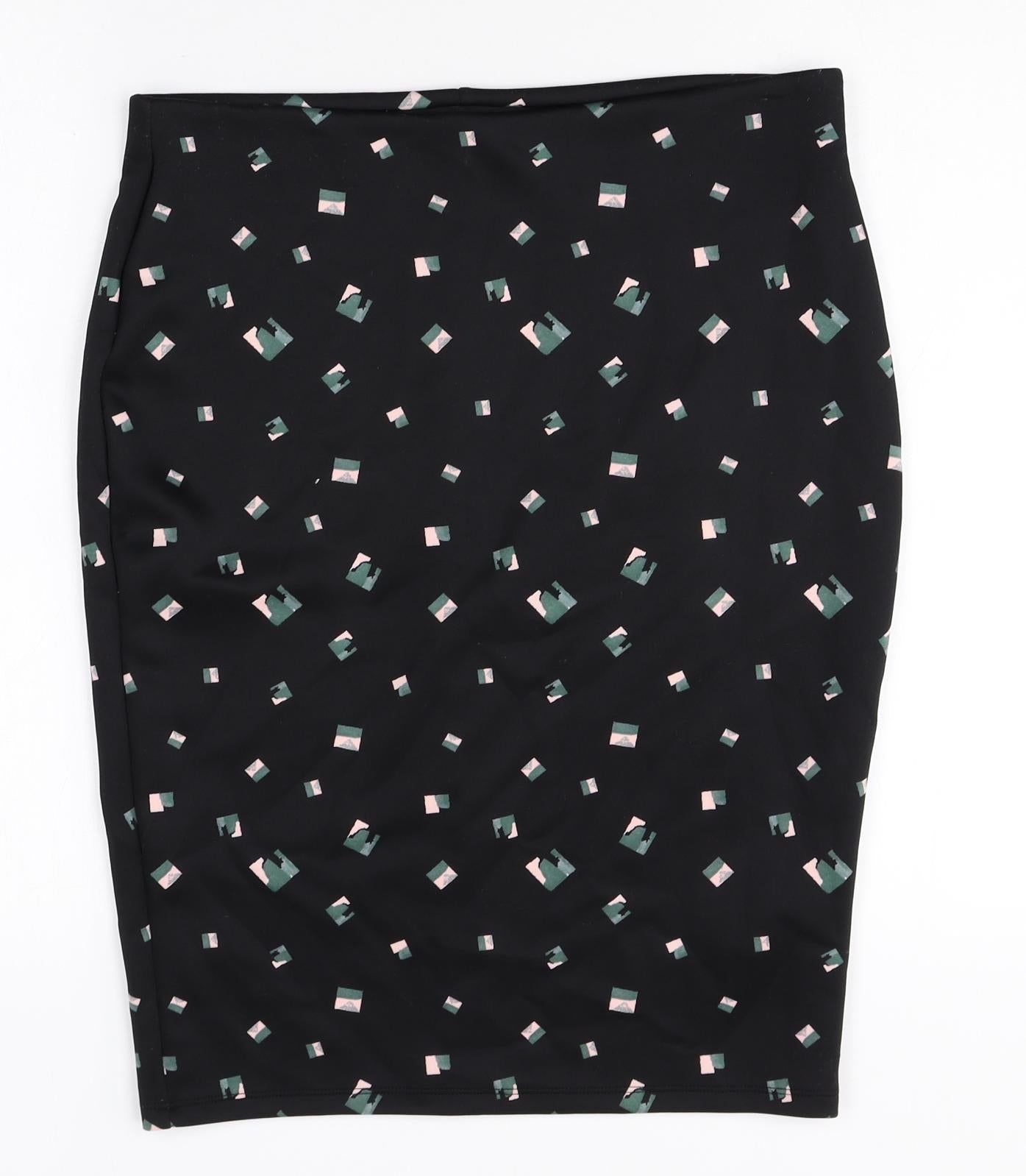 Marks and Spencer Womens Black Geometric Polyester Straight & Pencil Skirt Size 14