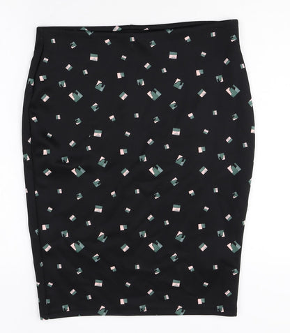 Marks and Spencer Womens Black Geometric Polyester Straight & Pencil Skirt Size 14