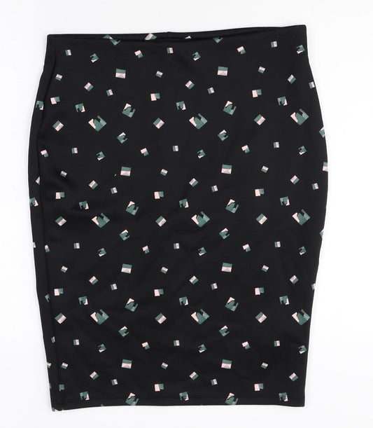 Marks and Spencer Womens Black Geometric Polyester Straight & Pencil Skirt Size 14