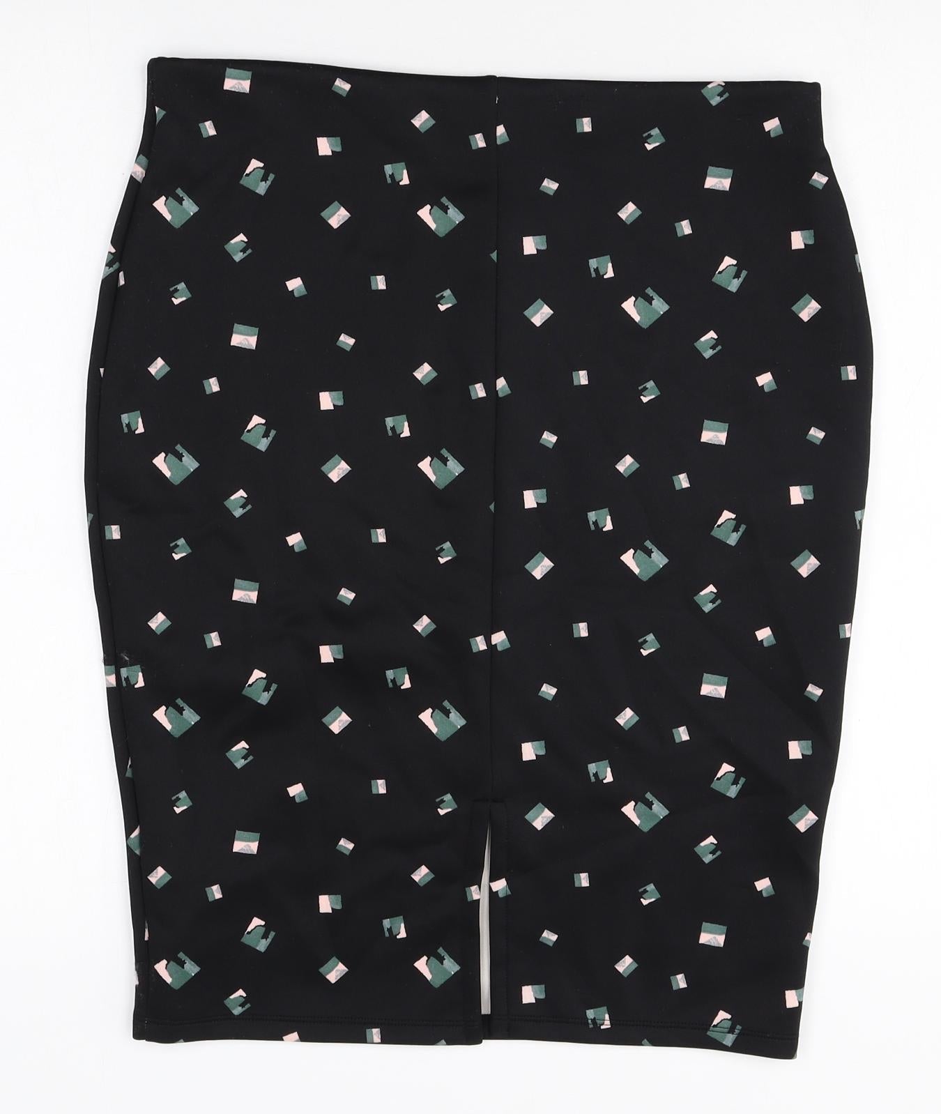 Marks and Spencer Womens Black Geometric Polyester Straight & Pencil Skirt Size 14