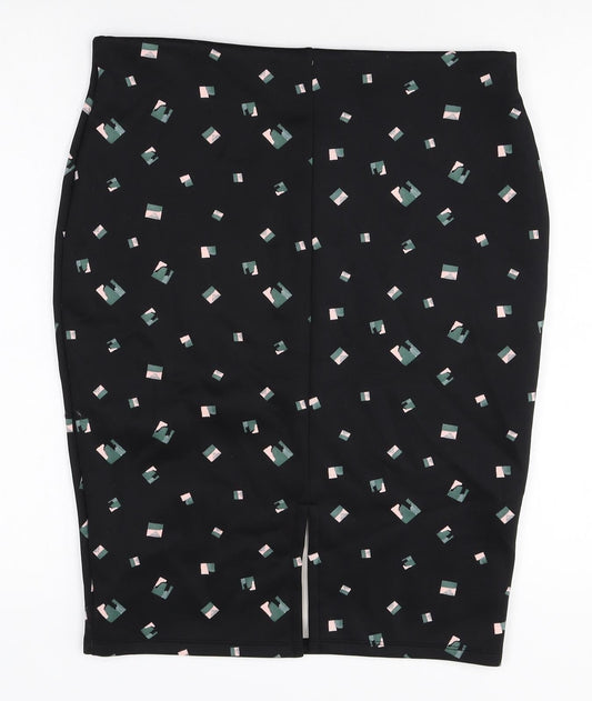 Marks and Spencer Womens Black Geometric Polyester Straight & Pencil Skirt Size 14