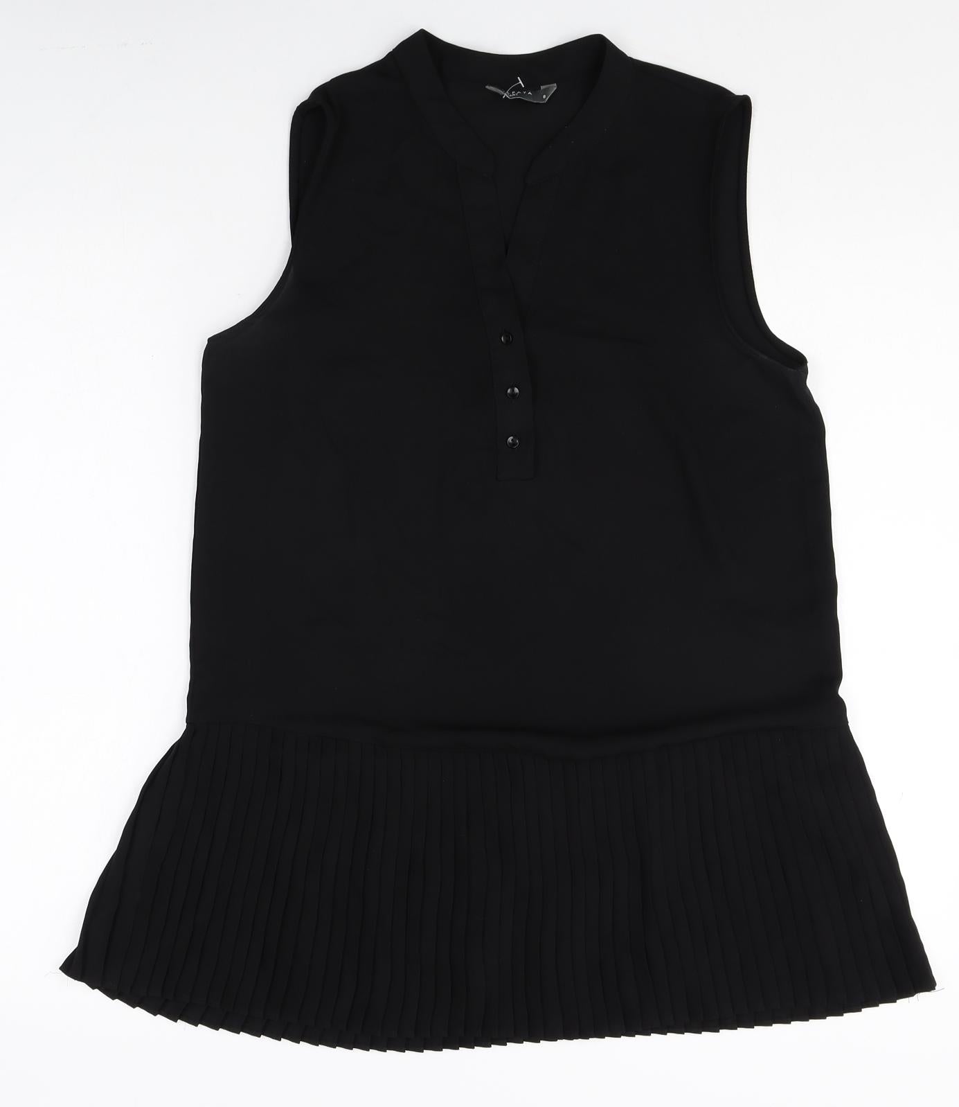 Papaya Womens Black Polyester Shift Size 8 V-Neck Button