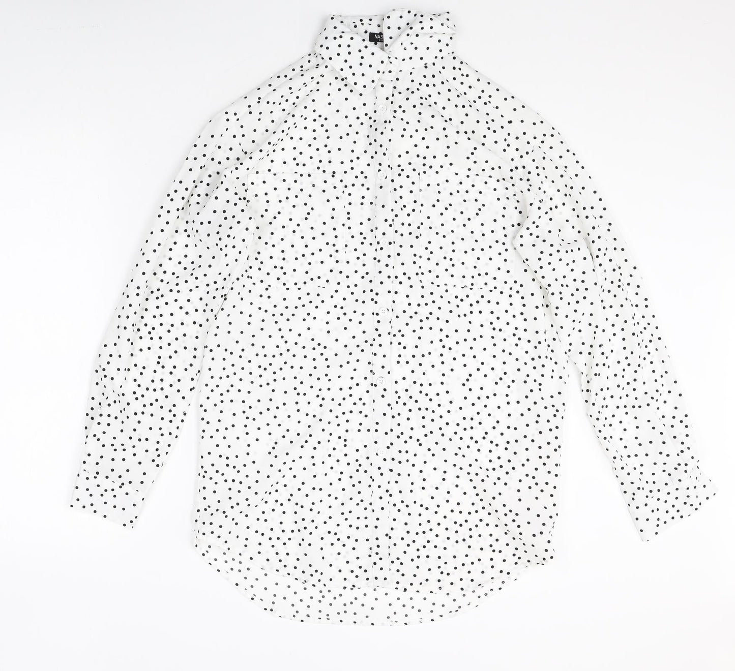 Nasty Gal Womens White Polka Dot Polyester Basic Button-Up Size S Collared