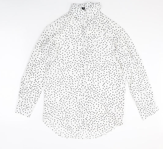 Nasty Gal Womens White Polka Dot Polyester Basic Button-Up Size S Collared