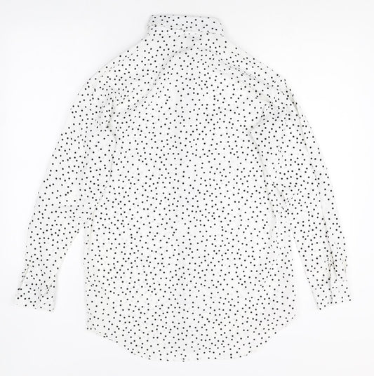 Nasty Gal Womens White Polka Dot Polyester Basic Button-Up Size S Collared