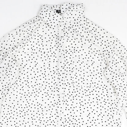 Nasty Gal Womens White Polka Dot Polyester Basic Button-Up Size S Collared