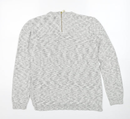 Marks and Spencer Womens Grey Round Neck Cotton Pullover Jumper Size 12