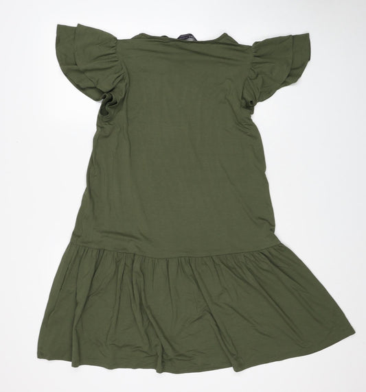 Marks and Spencer Womens Green Viscose A-Line Size 10 V-Neck Pullover