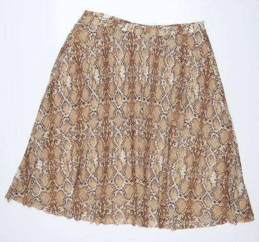 Marks and Spencer Womens Brown Animal Print Polyester Swing Skirt Size 18 - Snakeskin Pattern