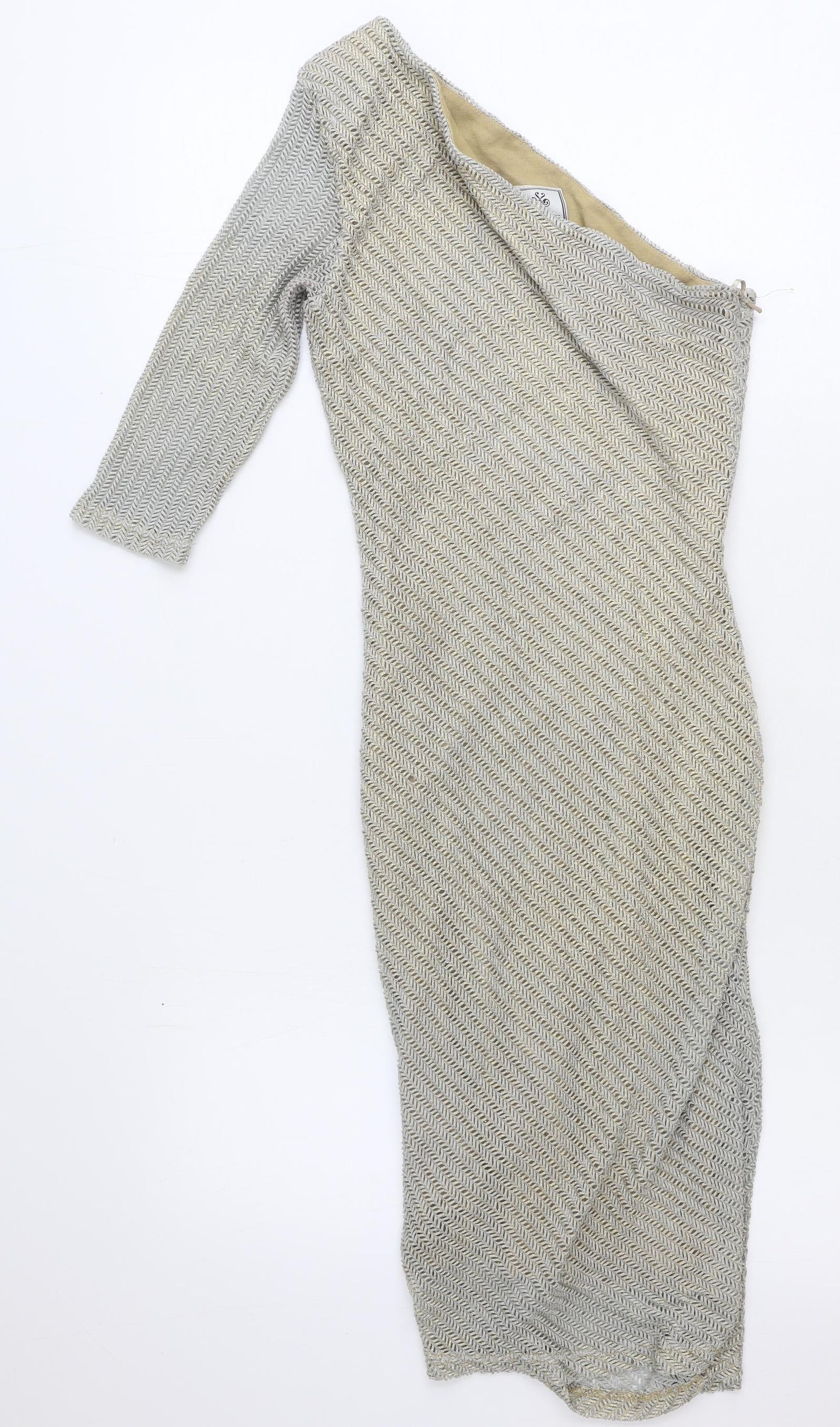 Key Collection Womens Gold Rayon Sheath Size 8 One Shoulder Zip