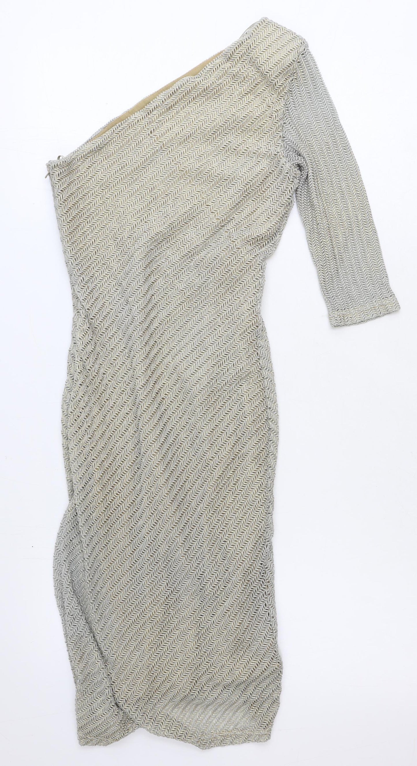 Key Collection Womens Gold Rayon Sheath Size 8 One Shoulder Zip