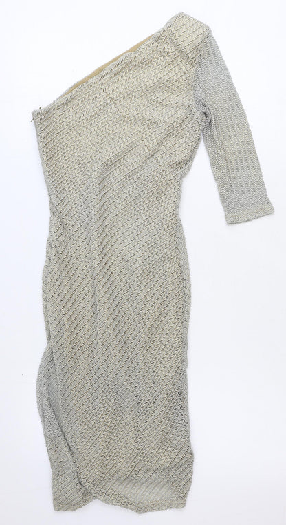 Key Collection Womens Gold Rayon Sheath Size 8 One Shoulder Zip