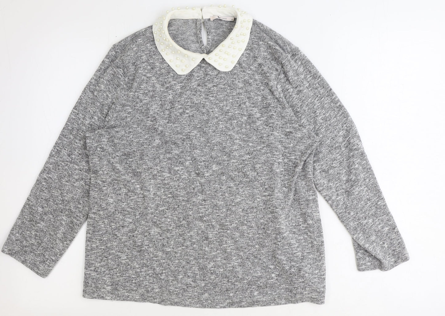 TU Womens Grey Collared Polyester Pullover Jumper Size 14