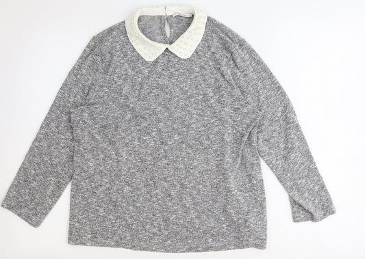 TU Womens Grey Collared Polyester Pullover Jumper Size 14