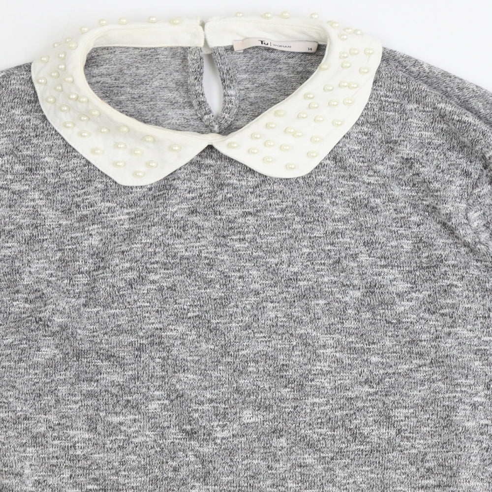 TU Womens Grey Collared Polyester Pullover Jumper Size 14