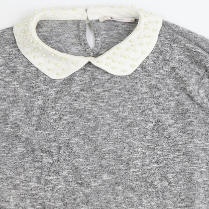 TU Womens Grey Collared Polyester Pullover Jumper Size 14