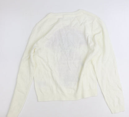 H&M Girls Ivory Round Neck Acrylic Pullover Jumper Size 10-11 Years Pullover - Puppy Holidays