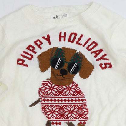 H&M Girls Ivory Round Neck Acrylic Pullover Jumper Size 10-11 Years Pullover - Puppy Holidays