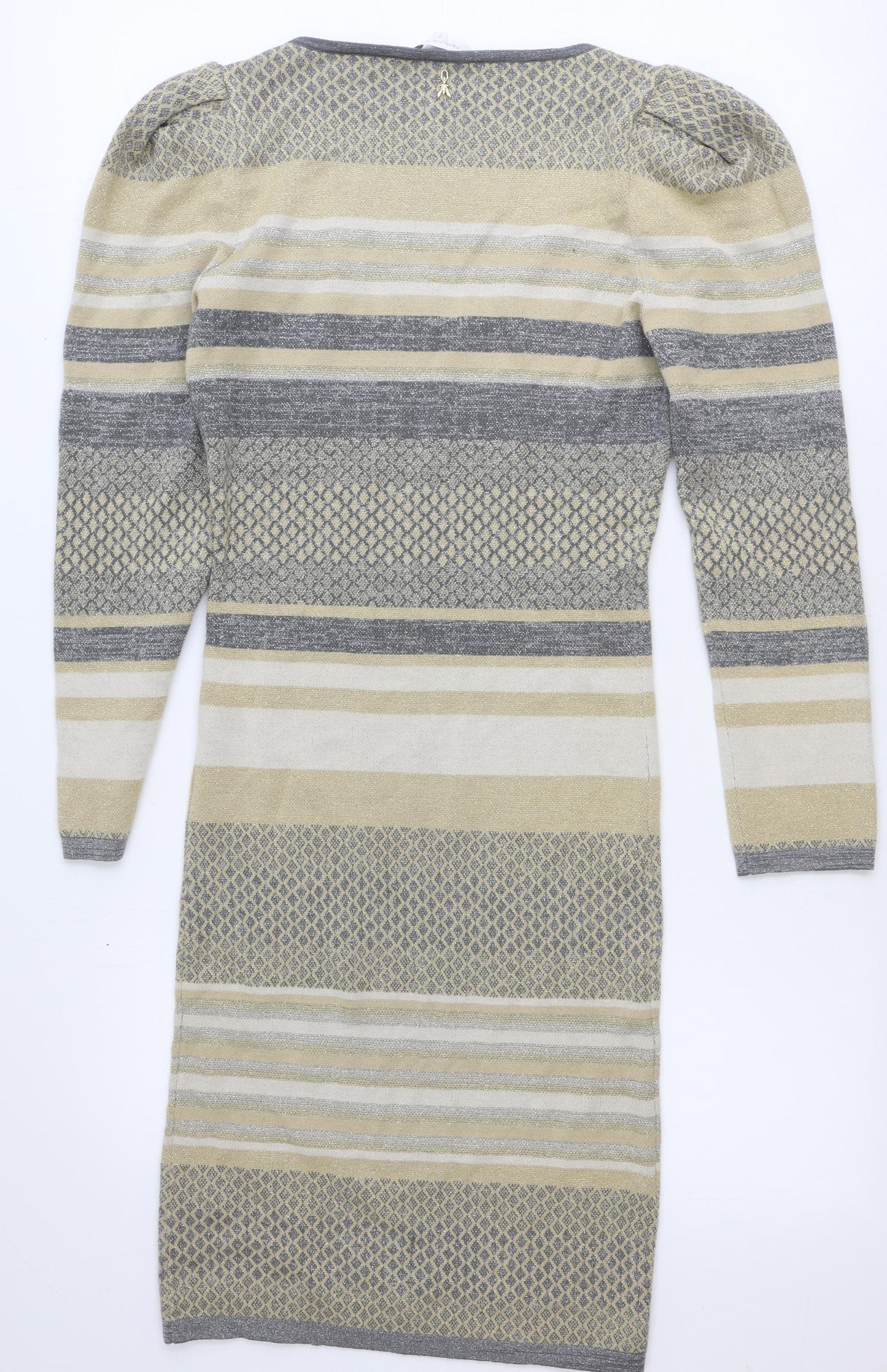 Patrizia Pepe Womens Beige Striped Viscose Jumper Dress Size 6 V-Neck Pullover