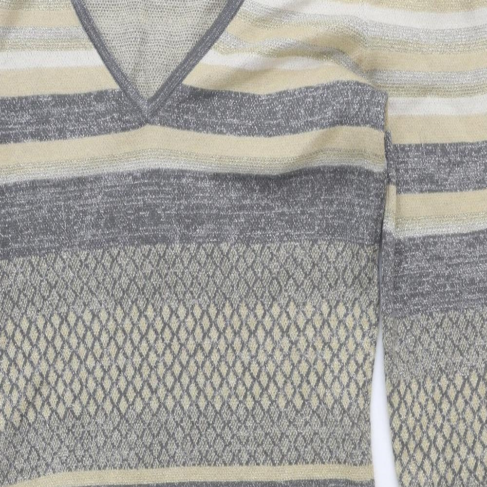Patrizia Pepe Womens Beige Striped Viscose Jumper Dress Size 6 V-Neck Pullover