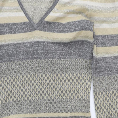 Patrizia Pepe Womens Beige Striped Viscose Jumper Dress Size 6 V-Neck Pullover