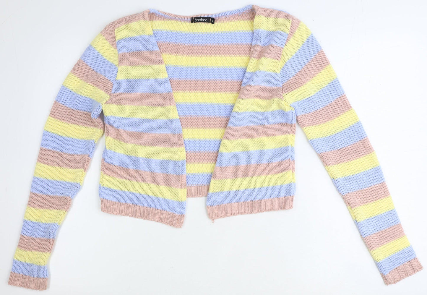 Boohoo Womens Multicoloured V-Neck Striped Acrylic Cardigan Jumper Size M