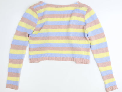 Boohoo Womens Multicoloured V-Neck Striped Acrylic Cardigan Jumper Size M