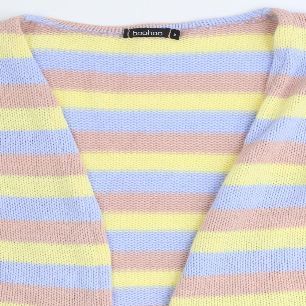 Boohoo Womens Multicoloured V-Neck Striped Acrylic Cardigan Jumper Size M