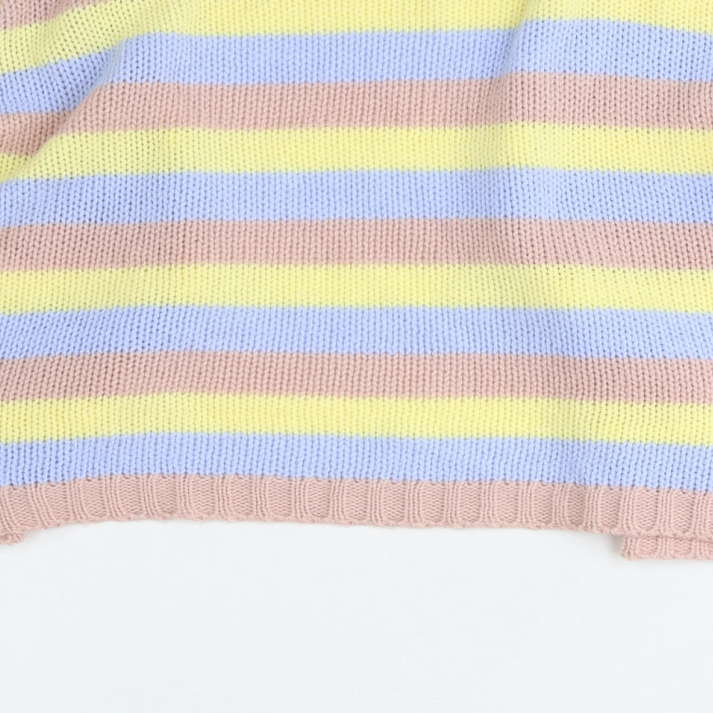 Boohoo Womens Multicoloured V-Neck Striped Acrylic Cardigan Jumper Size M