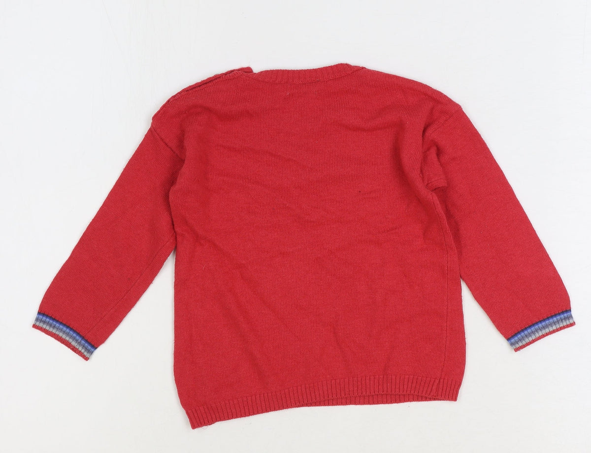 United Colors of Benetton Benneton Boys Red Cotton Pullover Jumper Size 12-18 Months Button