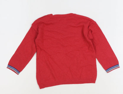 United Colors of Benetton Benneton Boys Red Cotton Pullover Jumper Size 12-18 Months Button