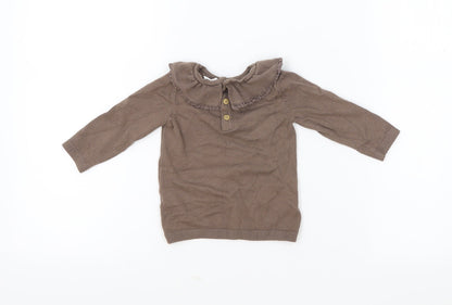 F&F Girls Brown Viscose Pullover Jumper Size 6-9 Months Button